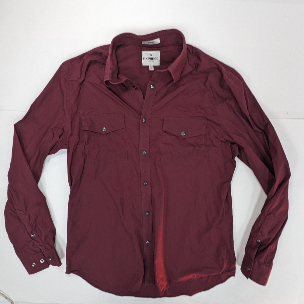 Maroon Western style Express button up fitted Tx8 Large [200]